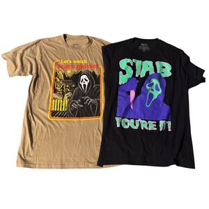 Ghost Face Scream Horror Movie Graphic T-Shirt Bundle Mens Large Tan Black 2pk